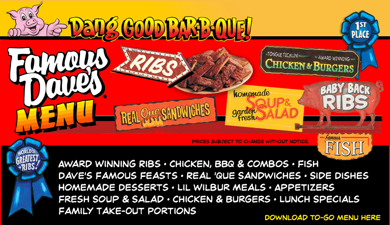 Famous Dave's Menu