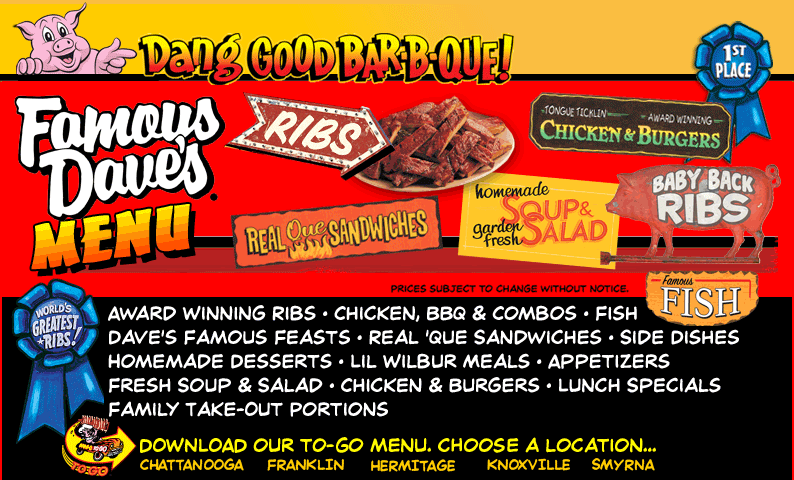 Famous Dave's Menu