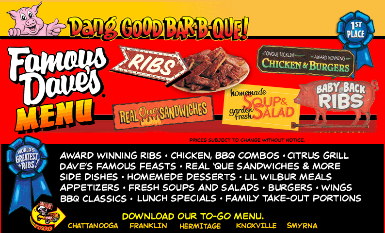 Famous Dave's Menu